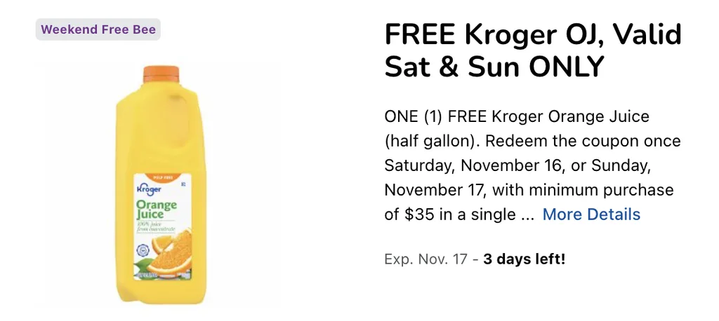 Free Kroger Orange Juice (Half Gallon) - This Weekend